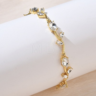 Brass Glass Flower Link Chain Bracelets KK-CBA7DFA-01G-06-1