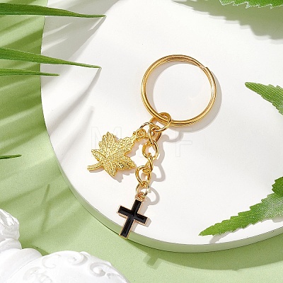 Maple Leaf & Cross Alloy Enamel Charm Keychains KEYC-JKC00985-01-1