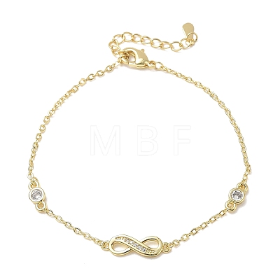 Brass Micro Pave Clear Cubic Zirconia Infinity Link Bracelets KK-CBA6980-27G-1