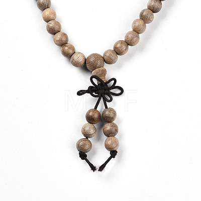 Wrap Style Buddhist Jewelry Camphorwood Round Beaded Bracelets or Necklaces BJEW-R281-37-1