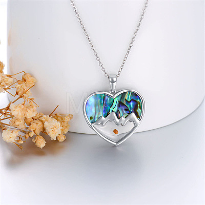 304 Stainless Steel & Natural Paua Shell Heart Mustard Seed Faith Mountain Pendant Necklaces for Women WGD75B3-01-1