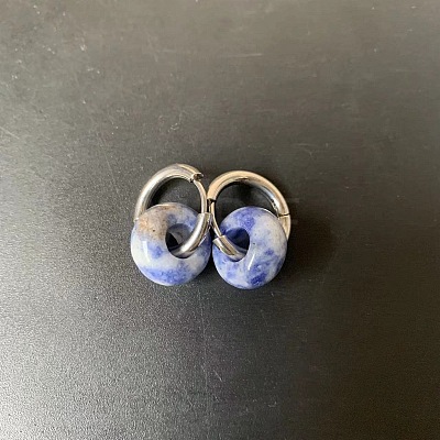 304 Stainless Steel & Natural Blue Spot Jasper Rondelle Bead Hoop Earrings FS-WGF6A0C-05-1