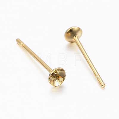304 Stainless Steel Post Stud Earring Settings For Half Drilled Bead STAS-H558-07G-1