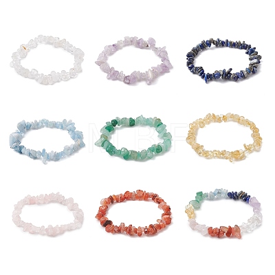 9Pcs 9 Styles Natural Mixed Gemstone Chips Stretch Bracelets Set BJEW-JB11061-1