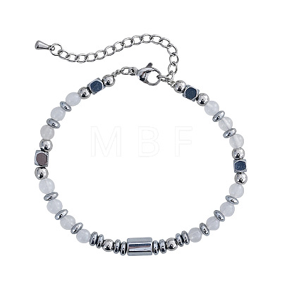 Natural White Jade & Stainless Steel Beaded Bracelets for Women ID8226-5-1
