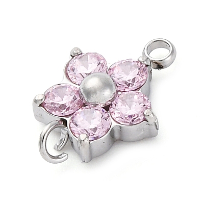 304 Stainless Steel Micro Pave Cubic Zirconia Flower Connector Charms LS-STAS-U042-01P-01-1