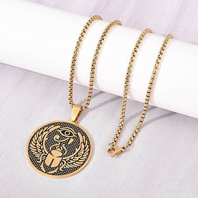Religion 201 Stainless Steel Eye of Horus Egyptian Scarab Pendant Egyptian Scarab Box Chain Necklaces SA-H003-02G-1