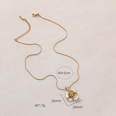 3Pcs Stainless Steel Enamel White Flower Pendant Round Snake Chain Necklaces for Women OT9180-2-1