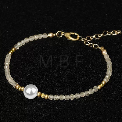 Handmade White Round Shell Pearl and Faceted Round Glass Beaded Bracelets for Women YN0122-5-1