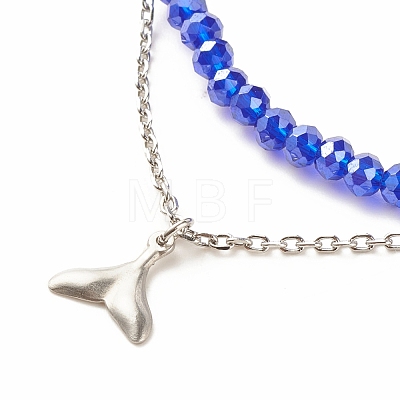 2Pcs 2 Style 304 Stainless Steel Whale Tail Charm Anklets Set AJEW-AN00491-1