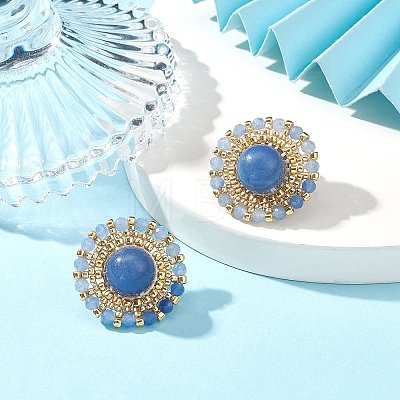 Natural Blue Aventurine & Seed Braided Flower Stud Earrings EJEW-MZ00076-1