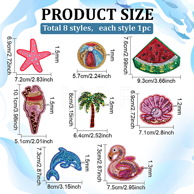 8Pcs 8 Styles Polyester Computerized Embroidery Patches PATC-PH0001-99-1