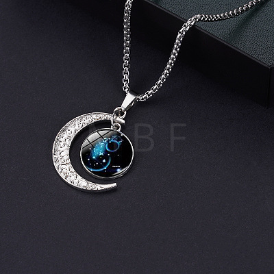 Alloy & Glass Luminous Moon Constellation Pendant Necklaces WG12A0F-01-1