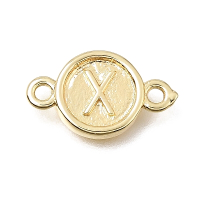 Brass Disc with Initial Links Connector Charms KK-E802-36G-X-1