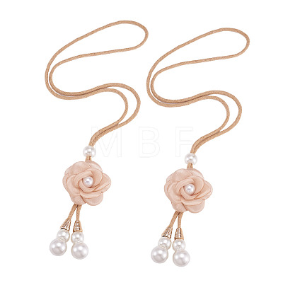 Cloth Flower & Plastic Pearl & Cotton Cord Curtain Tiebacks AJEW-TAC0038-38B-1