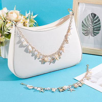 2Pcs Bohemian Starfish Alloy & Natural Shell Tassel Bag Decorative Chains AJEW-BBC0001-13-1