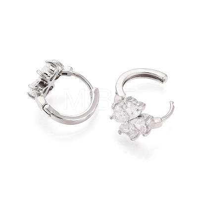 Brass Micro Pave Clear Cubic Zirconia Clover Hoop Earrings EJEW-T048-42P-1