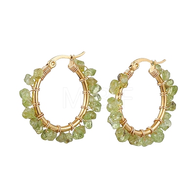 3 Pairs 3 Size Natural Peridot Chips Hoop Earrings EJEW-JE05710-02-1
