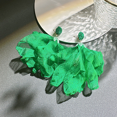 Alloy Polyester Flower Tassel Stud Earrings FS-WG690F4-08-1