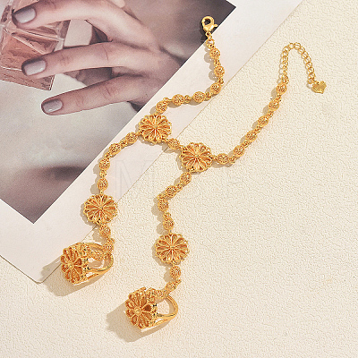Vintage Brass Flower Link Double Ring Bracelets for Wedding and Formal Ooccasions YR9933-1