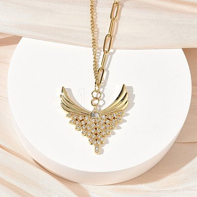 304 Stainless Steel Micro Pave Clear Cubic Zirconia Pendant Necklaces for Women NJEW-Z103-01G-07-1