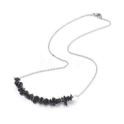 Natural Obsidian Chips Beaded Jewelry Set SJEW-JS01231-01-1