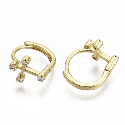 Brass Micro Pave Clear Cubic Zirconia Huggie Hoop Earrings EJEW-N011-13G-NF-1