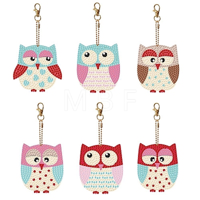 6Pcs DIY Diamond Painting Owl Keychain Kits PW-WG37898-01-1