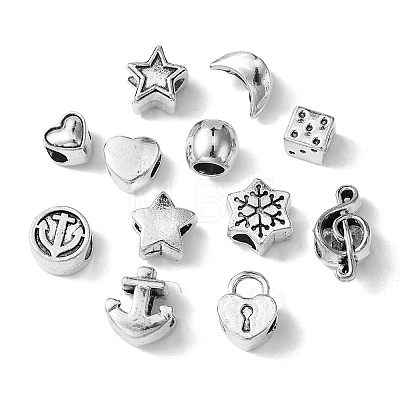 60Pcs 12 Style Tibetan Style Alloy European Beads TIBEB-FS0001-05-1