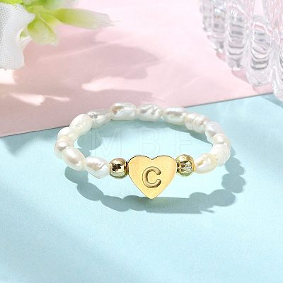 Natural Freshwater Pearl & 304 Stainless Steel Bead Finger Rings RJEW-FS00001-03-1