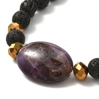 Natural Lava Rock & Oval Mixed Stone Beads Stretch Bracelet BJEW-JB07077-1