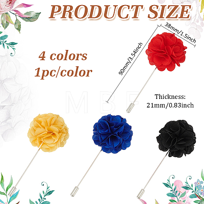 4Pcs 4 Colors Flower Polyester Lapel Pin Brooches for Men JEWB-FG0001-21-1