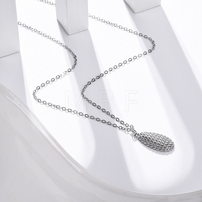 Anti-Tarnish 304 Stainless Steel Textured Teardrop Pendant Cable Chain Necklaces for Women STAS-Z114-17P-1