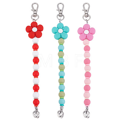 3Pcs Flower Handmade Polymer Clay & Silicone Pendant Decorations HJEW-PH02452-1