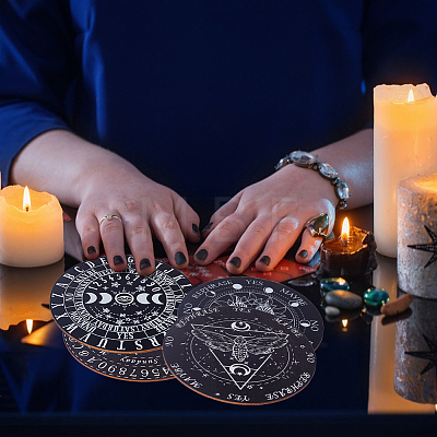 Gorgecraft Butterfly/Pentagram/Moon Phase Pattern Wooden Flat Round Pendulum Board AJEW-GF0006-88-1