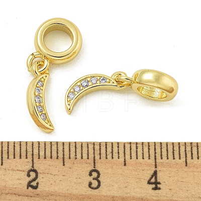 Rack Plating Brass Pave Clear Cubic Zirconia Moon European Dangle Charms KK-Z067-45G-1