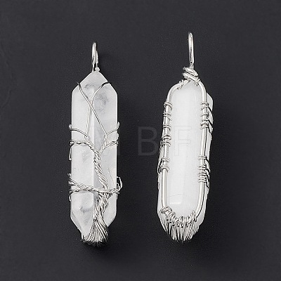 Natural Quartz Crystal Copper Wire Wrapped Pendants G-F733-05G-1