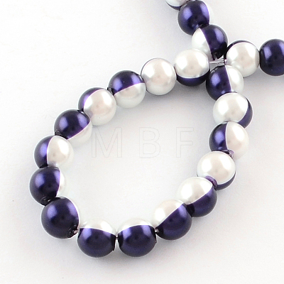Two Tone Spray Painted Glass Pearl Beads Strands X-DGLA-R050-10mm-46-1