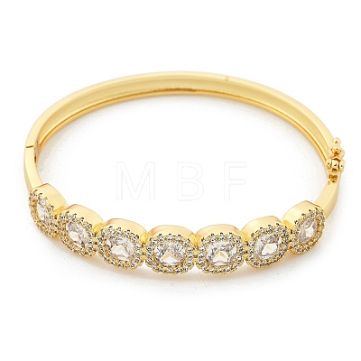 Brass Micro Pave Clear Cubic Zirconia Hinged Bangles for Women BJEW-K274-01G-1