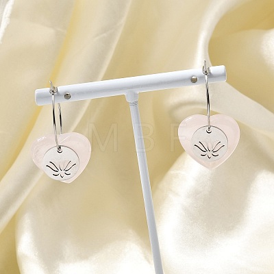 Natural Rose Quartz & 304 Stainless Steel Hoop Earrings for Women EJEW-G475-02P-09-1