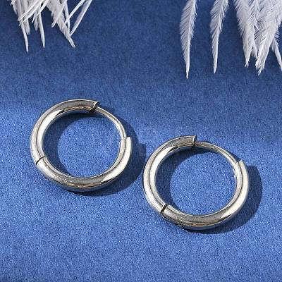 Tarnish Resistant 202 Stainless Steel Huggie Hoop Earrings EJEW-F111A-14mm-P-1