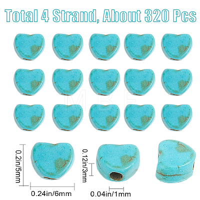 SUNNYCLUE 4 Strands Dyed Synthetic Turquoise Heart Beads Strands G-SC0002-61A-1
