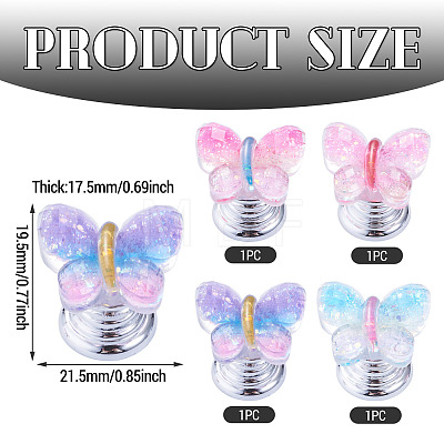 4Pcs 4 Colors Plastic Butterfly Shaped Toilet Tank Button AJEW-TA0003-57-1