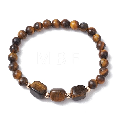 Natural & Synthetic Mixed Gemstone Cube & Round Beaded Stretch Bracelets BJEW-JB10807-1