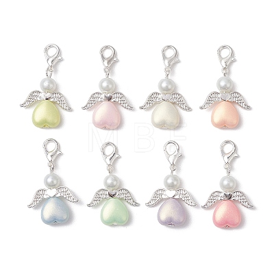 Heart Angel Acrylic & Glass Pearl Pendant Decoration HJEW-JM02366-1