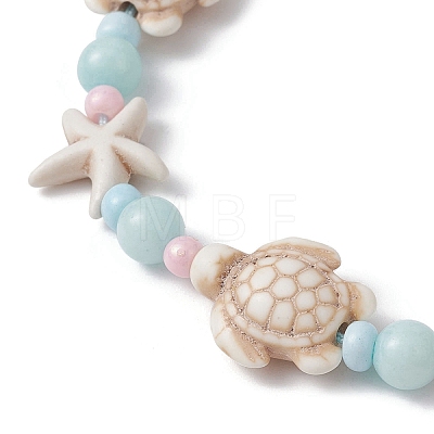 Starfish & Turtle Natural Malaysia Jade & Synthetic Turquoise Braided Beaded Anklet AJEW-AN00563-1