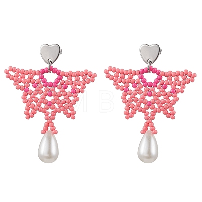 Glass Seed Beads Butterfly Stud Earrings EJEW-MZ00351-03-1