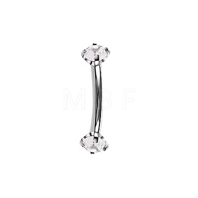 304 Stainless Steel Flat Round Cubic Zirconia Eyebrow Curved Barbell Rings WG8201B-03-1