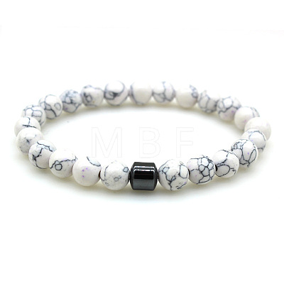 Synthetic Howlite Round Beaded Stretch Bracelets for Men Women FS-WG77712-04-1