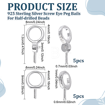 10Pcs 2 Styles 925 Sterling Silver Screw Eye Peg Bails STER-ME0001-55-1